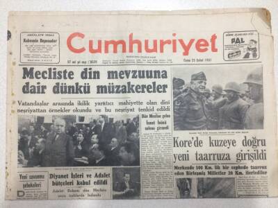 Cumhuriyet Gazetesi 23 Şubat 1951 - Mecliste Din Mevzuuna Dair Dünkü Müzakereler GZ52571 - 1