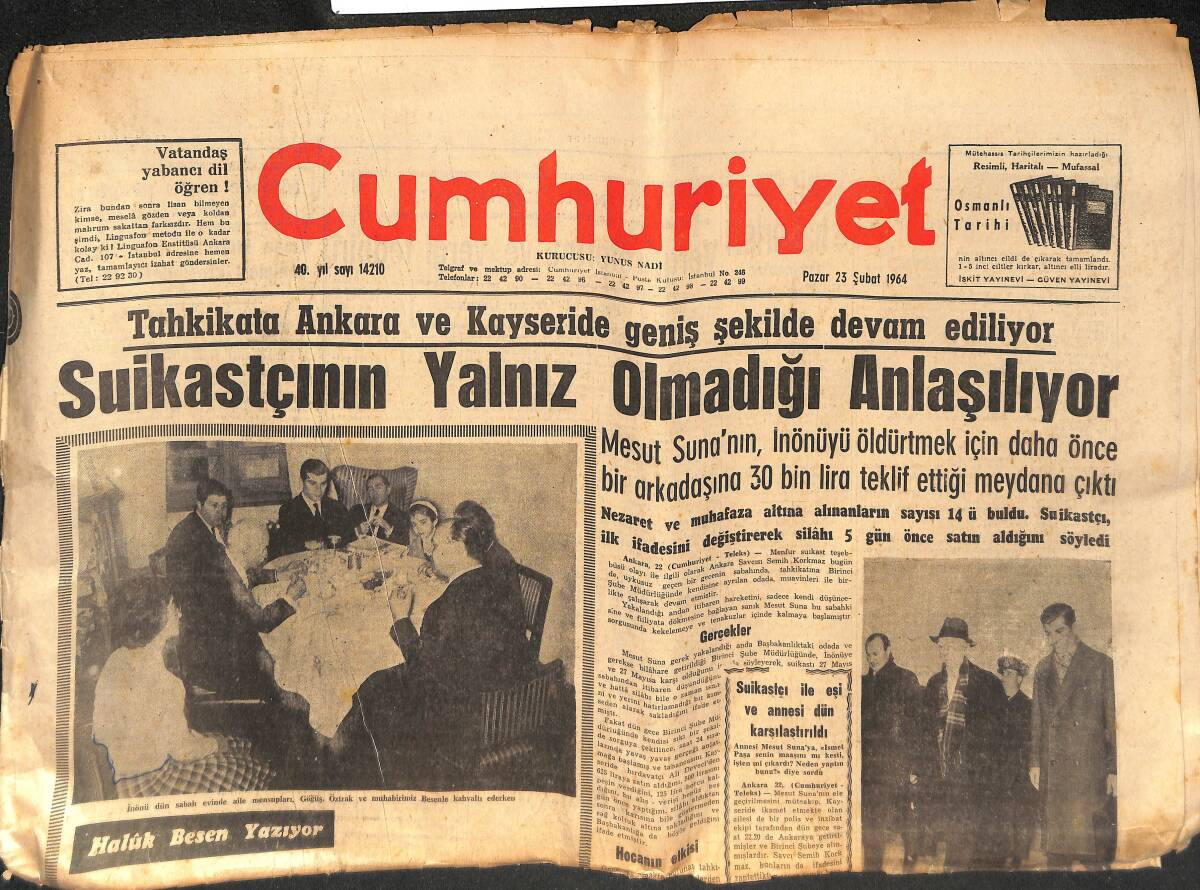 Cumhuriyet Gazetesi 23 Şubat 1964 - Beşiktaş İzmir'de Galip - Millilerimiz Final Yolunda, Irak İle Oynayacak GZ133953 - 1