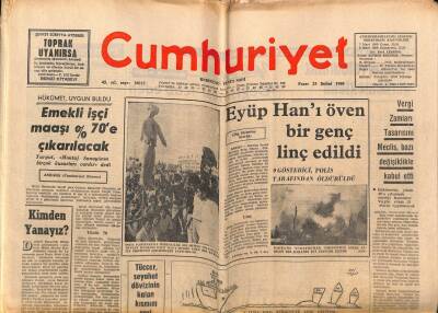 Cumhuriyet Gazetesi 23 Şubat 1969 - Eyüp Hanı Öven Bir Genç Linç Edildi GZ69596 - 1