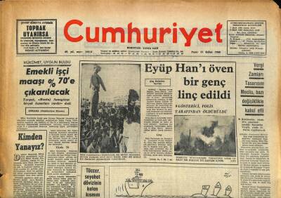 Cumhuriyet Gazetesi 23 Şubat 1969 - Eyüp Hanı Öven Bir Genç Linç Edildi GZ85822 - 1