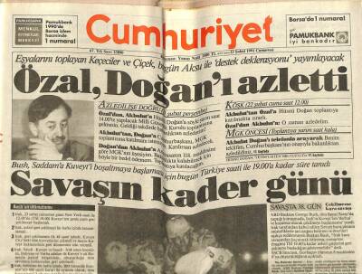 Cumhuriyet Gazetesi 23 Şubat 1991 - Özal , Doğanı Azletti GZ65128 - 2