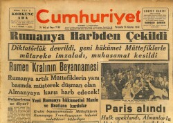 Cumhuriyet Gazetesi 24 Ağustos 1944 - Rumanya Harbden Çekildi - Paris Alındı GZ100964 - 2