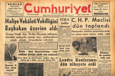 Cumhuriyet Gazetesi 24 Ağustos 1956 - Londra Konferansı Dün Nihayete Erdi - C.H.P. Meclisi Dün Toplandı GZ119853 - 1