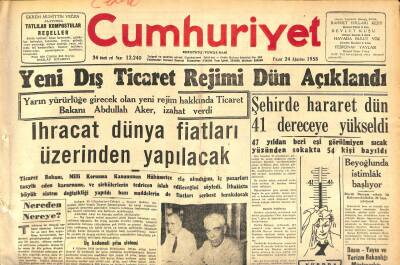 Cumhuriyet Gazetesi 24 Ağustos 1958 - Yeni Dış Ticaret Rejimi Dün Açıklandı GZ120278 - 1