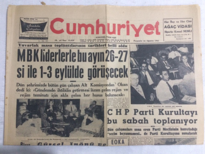 Cumhuriyet Gazetesi 24 Ağustos 1961 - CHP Parti Kurultayı Bu Sabah Toplanıyor - GZ19077 - 1