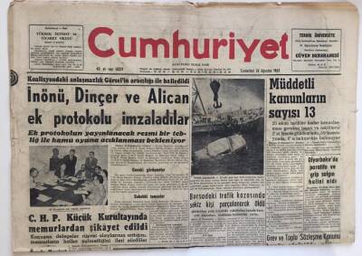 Cumhuriyet Gazetesi 24 Ağustos 1963-Grev Ve Toplu Sözleşme Kanunu Bugün Yürürlüğe Giriyor GZ6113 - 2