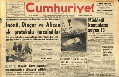 Cumhuriyet Gazetesi 24 Ağustos 1963 - İnönü , Dinçer Ve Alican Ek Protokolu İmzaladılar - Diyarbakırda Paratifo Ve Grip Salgın Halini Aldı GZ120756 - 1