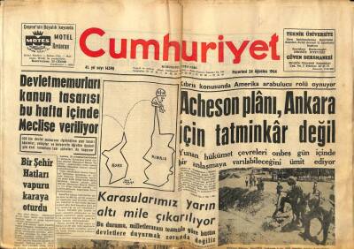Cumhuriyet Gazetesi 24 Ağustos 1964 - Karasularımız Yarın Altı Mile Çıkarılıyor GZ93470 - 1