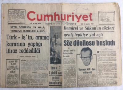 Cumhuriyet Gazetesi 24 Ağustos 1965 - Gemini-5 8 Günlük Uzay Gezisini Tamamlıyacak - GZ19129 - 1