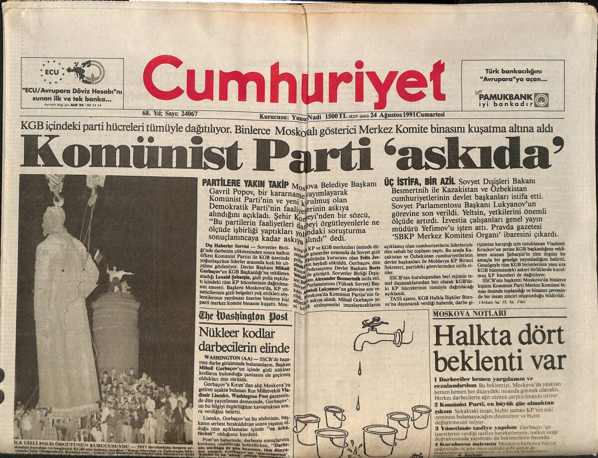 Cumhuriyet Gazetesi 24 Ağustos 1991 - ANAP'ta Baraj Pazarlığı - SHP'den Seçime İlk Slogan GZ151970 - 1