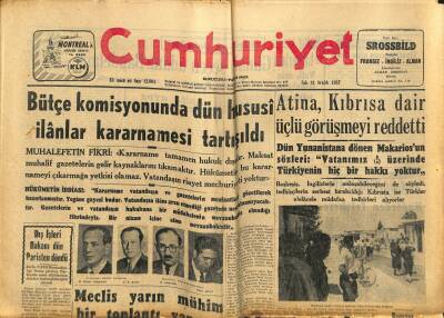 Cumhuriyet Gazetesi 24 Aralık 1957 - Atina , Kıbrısa Dair Üçlü Görüşmeyi Reddetti - Adana-Ceyhan Yolu Üzerinde Soygunculuk GZ121897 - 1