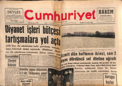 Cumhuriyet Gazetesi 24 Aralık 1962 - Diyanet İşleri Bütçesi Tartışmalara Yol Açtı GZ80000 - 1