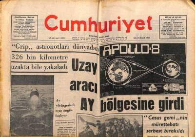 Cumhuriyet Gazetesi 24 Aralık 1968 - Grip Astronotları Dünyadan 326 Bin Km. Uzakta ile Yakaladı GZ85103 - 1