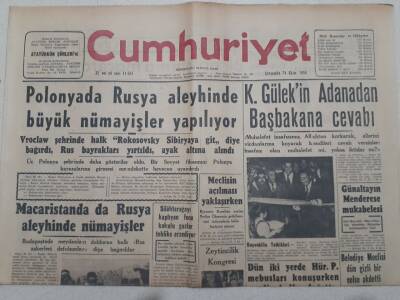Cumhuriyet Gazetesi 24 Ekim 1956 - Kasım Gülekin Başbakana Cevabı GZ71949 - 1