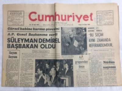 Cumhuriyet Gazetesi 24 Ekim 1965 - Süleyman Demirel Başbakan Oldu - GZ19484 - 1