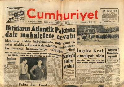 Cumhuriyet Gazetesi 24 Eylül 1951 - İktidarın Atlantik Paktına Dair Muhalefete Cevabı GZ92903 - 1