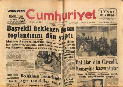 Cumhuriyet Gazetesi 24 Eylül 1956 - Batılılar Dün Güvenlik Konseyine Başvurdular GZ80439 - 1
