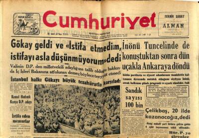 Cumhuriyet Gazetesi 24 Eylül 1957 - Gökay Geldi Ve İstifa Etmedim İstifayı Asla Düşünmüyorum Dedi GZ59309 - 1