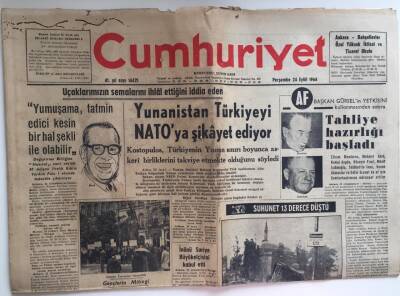 Cumhuriyet Gazetesi 24 Eylül 1964 - Yunanistan Türkiyeyi Natoya Şikayet ediyor GZ6392 - 2