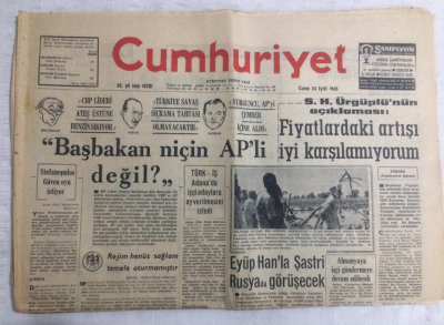 Cumhuriyet Gazetesi 24 Eylül 1965 - Başbakan Niçin?APli Değil - GZ19104 - 1