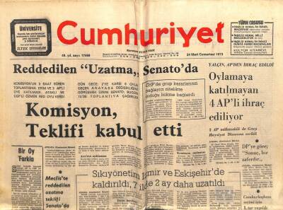 Cumhuriyet Gazetesi 24 Mart 1973 - Sıkıyönetim İzmir Ve Eskişehirde Kaldırıldı GZ103276 - 2