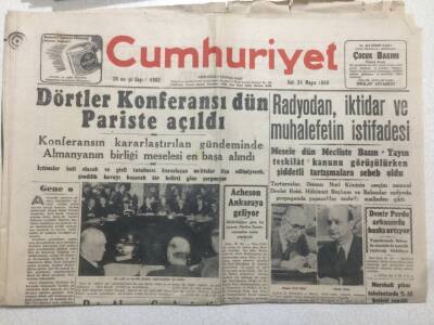 Cumhuriyet Gazetesi 24 Mayıs 1949 - Dörtler Konferansı Pariste Açıldı GZ52480 - 1