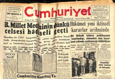 Cumhuriyet Gazetesi 24 Mayıs 1958 - Lübnanda İsyan Tekrar Yayılıyor - Denizlide Altın Madeni Mi Bulundu ? GZ120458 - 1