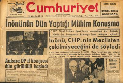 Cumhuriyet Gazetesi 24 Mayıs 1959 - Fuad Duyarın Cenazesi Dün Törenle Kaldırıldı - İnönünün Dün Yaptığı Mühim Konuşma GZ120073 - 1