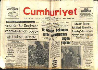 Cumhuriyet Gazetesi 24 Mayıs 1968 - De Gaulle Beklenen Tarihi Konuşmasını Bugün Yapıyor GZ82487 - 1