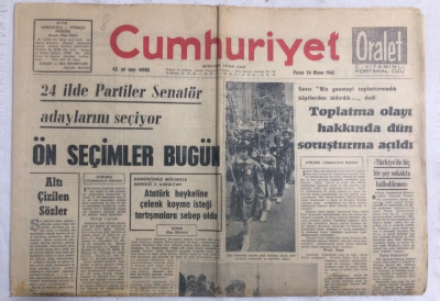 Cumhuriyet Gazetesi 24 Nisan 1966 - Gazete Toplatma Olayı Hakkında Dün Soruşturma Açıldı - GZ19222 - 1