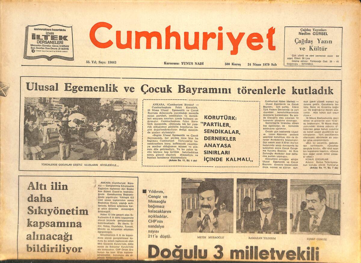 Cumhuriyet Gazetesi 24 Nisan 1979 - Doğulu 3 Milletvekili CHP'DEN İstifa Etti - Demirel: İstifalara Teşhis Koymak Erken Olur! GZ143484 - 1