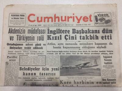 Cumhuriyet Gazetesi 24 Ocak 1951 - İngiltere Başbakanı Kızıl Çini Takbih Etti GZ52642 - 1