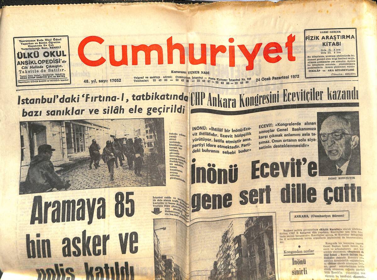 Cumhuriyet Gazetesi 24 Ocak 1972 - Hamsi de Tıbbın Emrine Girdi - Butto Bangladeş'i Tanımamızı İsteyecek GZ142924 - 1
