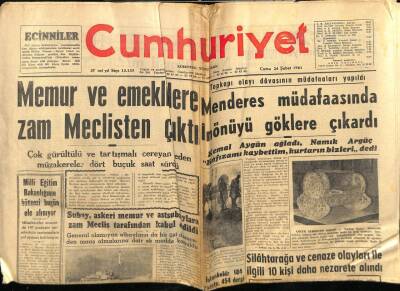 Cumhuriyet Gazetesi 24 Şubat 1961 - Menderes Müdafaasında İnönüyü Göklere Çıkardı GZ78105 - 1