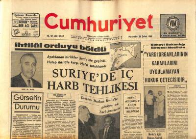 Cumhuriyet Gazetesi 24 Şubat 1966 - Suriyede İç Harb Tehlikesi GZ80117 - 1
