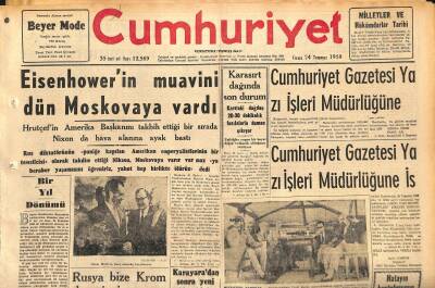 Cumhuriyet Gazetesi 24 Temmuz 1959 - Eisenhowerin Muavini Dün Moskovaya vardı - Rusya Bize Krom Dampingi Yapıyor GZ120112 - 1