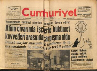 Cumhuriyet Gazetesi 24 Temmuz 1964 - Atina Civarında İşçilerle Hükümet Kuvvetleri Arasında Çarpışma Oldu GZ88392 - 1