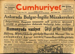 Cumhuriyet Gazetesi 25 Ağustos 1944 - Ankarada Bulgar-İngiliz Müzakereleri GZ100965 - 2