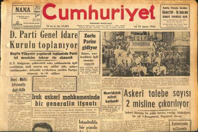 Cumhuriyet Gazetesi 25 Ağustos 1959 - Askeri Talebe Sayısı 2 Misline Çıkarılıyor - Irak Askeri Mahkemesinde Bir Generalin İfşaatı GZ120200 - 1
