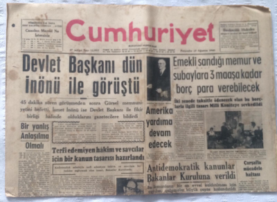 Cumhuriyet Gazetesi 25 Ağustos 1960 - Devlet Başkanı Dün İnönü İle Görüştü - GZ19301 - 1
