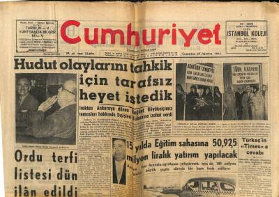 Cumhuriyet Gazetesi 25 Ağustos 1962 - Kolombiyada Dün Bir Uçak Düştü , 23 Kişi Yanarak Öldü GZ80310 - 1