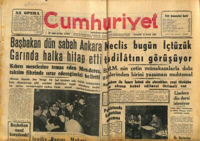 Cumhuriyet Gazetesi 25 Aralık 1957 - Liselere Din Dersi İsteniyor - Meclis Bugün İçtüzük Tadilatını Görüşüyor GZ121898 - 1