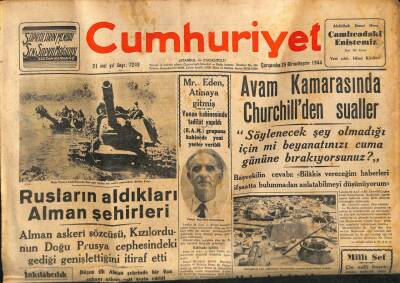 Cumhuriyet Gazetesi 25 Ekim 1944 - Ankara - Zonguldak Treninde Bir Facia GZ70199 - 2