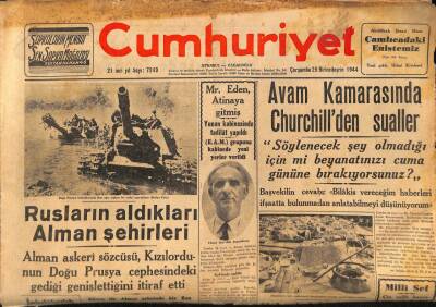 Cumhuriyet Gazetesi 25 Ekim 1944 - Rusların Aldıkları Alman Şehirleri GZ69836 - 2