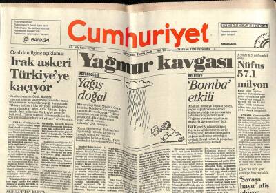 Cumhuriyet Gazetesi 25 Ekim 1990 - Irak Askeri Türkiyeye Kaçıyor GZ60901 - 1