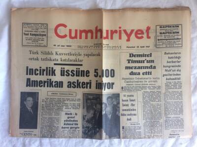 Cumhuriyet Gazetesi 25 Eylül 1967 - İncirlik Üssüne 5.000 Amerikan Askeri İniyor GZ73407 - 1