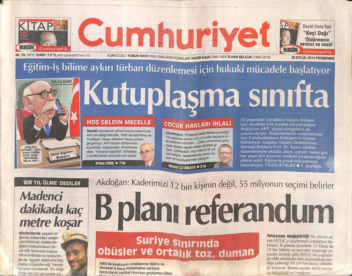 Cumhuriyet Gazetesi 25 Eylül 2014 - Çocuk Döven Polis Görevde - Passolig'e Karşı Omuz Omuza GZ135468 - 1