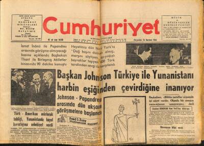 Cumhuriyet Gazetesi 25 Haziran 1964 - Başkan Johnson Türkiye İle Yunanistanı Harbin Eşiğinden Çevirdiğine İnanıyor GZ88070 - 1
