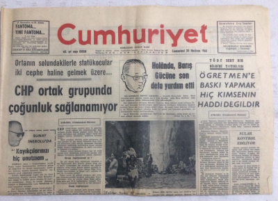 Cumhuriyet Gazetesi 25 Haziran 1966 - Holanda Barış Gücüne Son Defa Yardım Etti - GZ19175 - 1