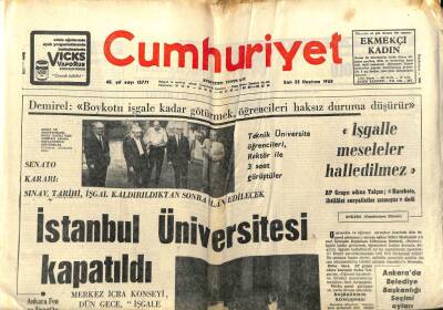 Cumhuriyet Gazetesi 25 Haziran 1968 - İstanbul Üniversitesi Kapatıldı GZ75956 - 1